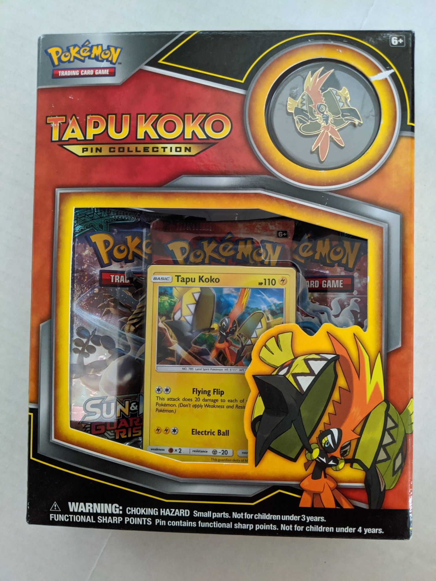 Pokemon TCG Tapu Koko Pin Collection Tin Collectible Cards Game Box