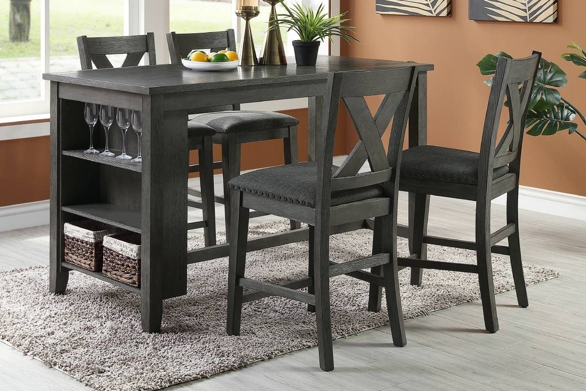 Brand New Dark Grey 5pc Counter Height Dining Table Set