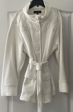 Cream Quilted Funnel Neck Belted Jacket