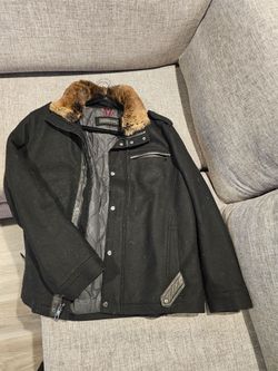 Andrew Marc Black Wool Jacket with Fur Collar