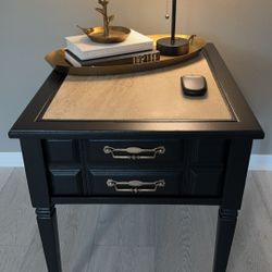 Black And Granite antique Side Table/nightstand 