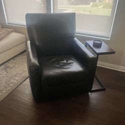 Full-grain chocolate leather Crate & Barrel recliner chair