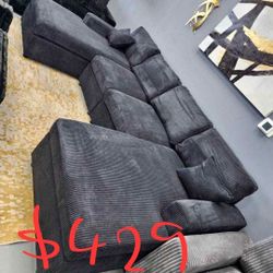 Black Double Chaise Sectional Sofa 120x60 "