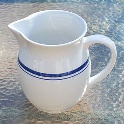HOME Ceramic Pitcher White with Blue Stripes 8" high