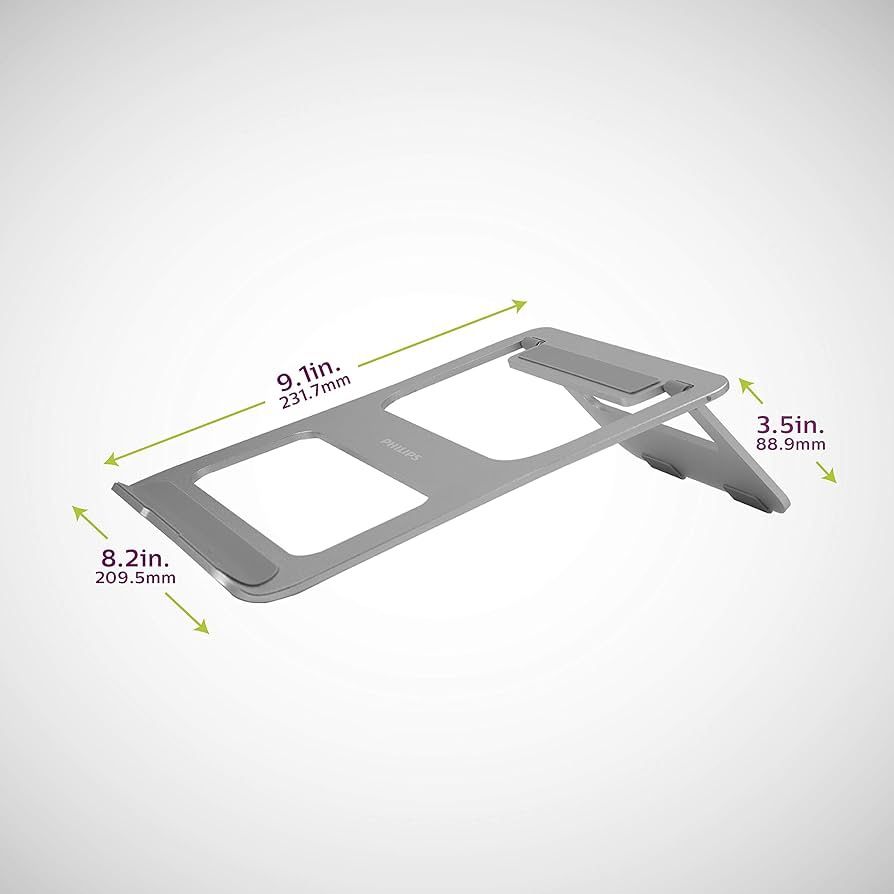 PHILIPS Ultra-Thin Portable Laptop Stand, Vented Aluminum Design, Slip Resistant, Space Saving Style, Work from Home, Office, Travel, Notebook Holder,