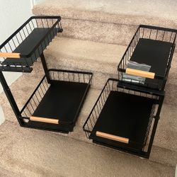 2 PACK Under Sink Organizer,Adjustable Height,2 Tier Pull Out Under Cabinet Organizer,Thickened Metal Shelf,Slide Out Under Sink Storage for Kitchen B