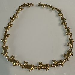 Gold Plated Cat and Ball Choker Necklace 19”