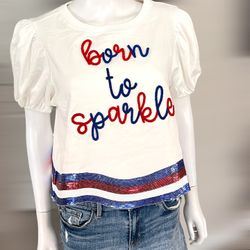 Peach Love California Born To Sparkle Puff Sleeve Top Sz Medium 