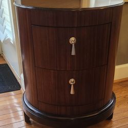Dark Walnut Round End Table With Two Drawers - Commode Tribeca By Schnadig International 