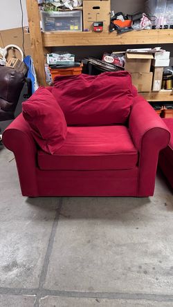 Oversized Red Lounge Chair & Matching Ottoman