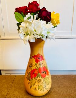 1960s Large 15” Ceramic Vase with Floral Design