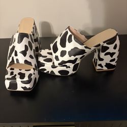 Cow Print Chunky Block Heels