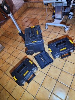 Dewalt TSTAK Stacked Stackable Rolling On Wheels Mobile Dolly Tool Box Toolbox Cart Chest Tote Tray