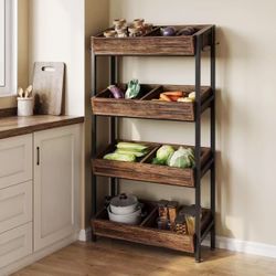 New in box JW0428 Wood Fruit Vegetable Storage Rack Stand, 4-Tier Storage Organizer