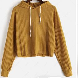 Drop Shoulder Drawstring Ribbed Hoodie Mustard Yellow Gold Orange Small S Womens  Type: Pullovers  Occasions: Daily  Style: Fashion  Fit Type: Loose  