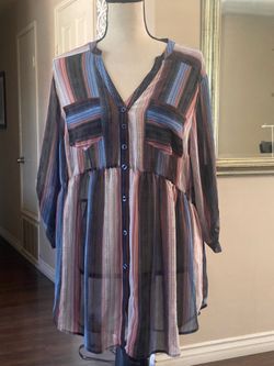 Torrid Emma Babydoll Tunic - Chiffon Striped Black