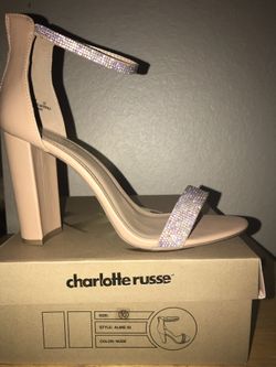 Charlotte Russe tan Block Heel With Rhinestone Strap