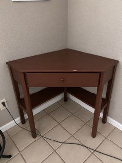 Solid Wood Corner Desk / Corner Table with Drawer & Shelf
