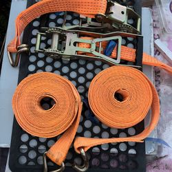 Tie downs 2" X 27', Ratchet Straps with Double J Hooks, Orange. 10000 Lb-Break Heavy Duty Straps, New, set of 2.