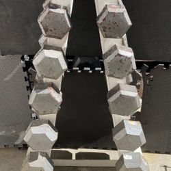 20-25-30-35-40-45 Pounds Hex Dumbbells With A Frame Tree 