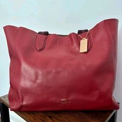 Coach F59818 Large Derby Tote Bag Leather Shopper Cherry Red Gold Tone Hdw NWT