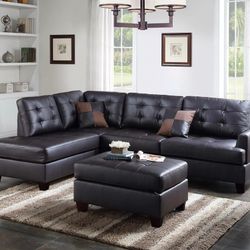 Brand New Espresso Leather Sectional Sofa w Ottoman 