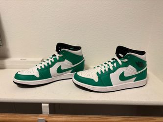 Air Jordan 1 Mid Green and White Sneakers