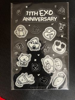 EXO 11th Anniversary Glow in the Dark Sticker Set White cartoon characters on black background PHOTOCARD NOT INCLUDED