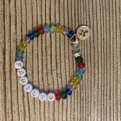 Homemade Beaded Elastic Bracelet with Cross Charm : Family ❤️