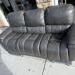 Matching Gray Leather Reclining Sofa And loveseat