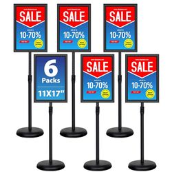 6Packs 11x17 Inch Adjustable Pedestal Poster Sign Stand, Heavy Duty Floor Standing Sign Holder Stand Aluminum Snap Open Frame for Vertical and Horizon