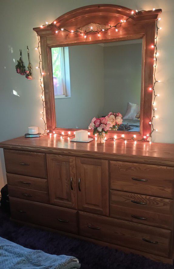 Beautiful Hardwood Dresser and Mirror