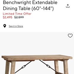 Pottery Barn Benchwright Extendable Dining Table (86”-122”)