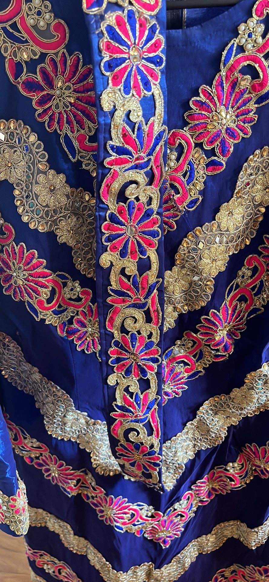 Custom blue & gold Palestinian Embroidered thobe/ A3ba /Dress