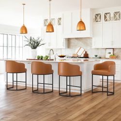 Set Of 4, Modern Counter Stools With Curved Backrest And Arms 