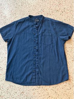 Angelo Litrico Crafted Goods Men's Blue Denim Band Collar Pocket Shirt XXL Slim