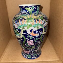 Vintage Colorful Hand painted Phoenix Vase