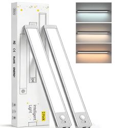 2Pack Under Cabinet Lighting, 2200mAH Recharge Motion Sensor Light Indoor,Stepless Dimmable Kitchen Counter Light, Magnetic Stick-on Night Light for C