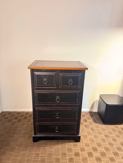 Vintage Rustic Chest of Drawers, Black with Wood-Tone Top