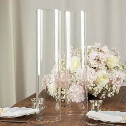2 Glass Candelabra Shades Open End Hurricane Design 24" Clear