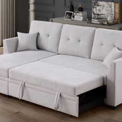 Light Gray Reversible Storage Sectional sofa bed, sectional, sofa bed, sectional sofa with pull out bed, reversible chaise sofa bed
