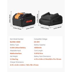 20V MAX, Portable Battery and Charger Combo, AC 110V, 4.0 Ah Lithium-lon Battery Pack, 4000 mAh Large Capacity, Extended Runtime, Compatible with Seri