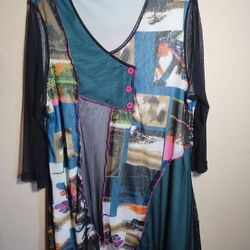 Dalin tTunic Top Artsy Art To Wear Boho Patchwork Mesh women 2X