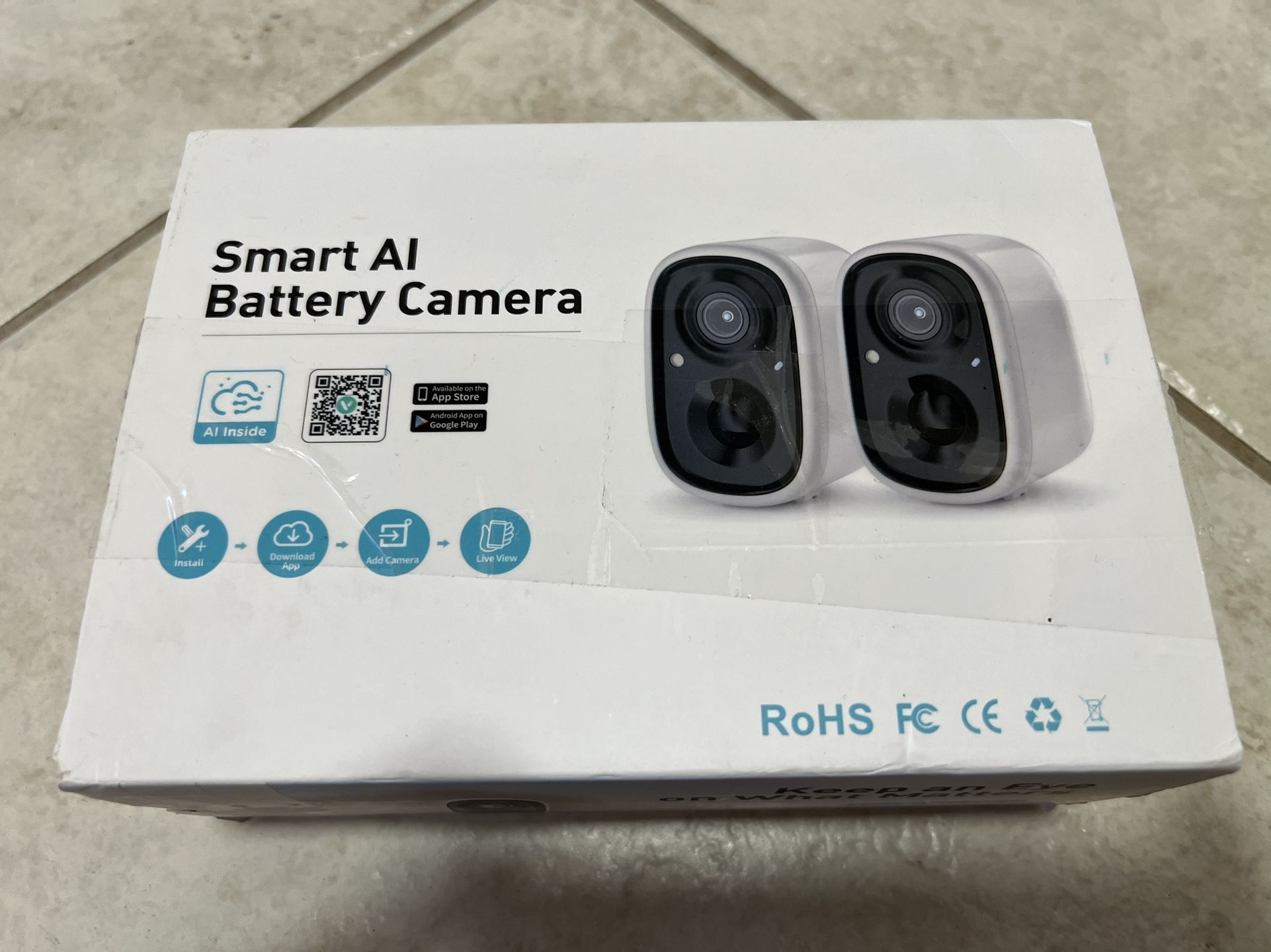 2 PK Smart AI Battery Security Cameras, 2-Way Audio, Detection Spotlight/Siren, 1080P
