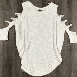Women’s XS White Express Strappy-Sleeved Knot Sweater