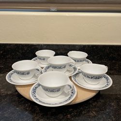 Corelle by Corning - old town Tea Cup and Saucer Plate Blue Pattern: Set of 6 cups and saucers 