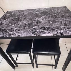 Marble-Top Table with 2 Chairs