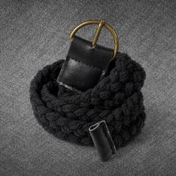 Black Braided Wide Waist Belt Gold Buckle Size 9