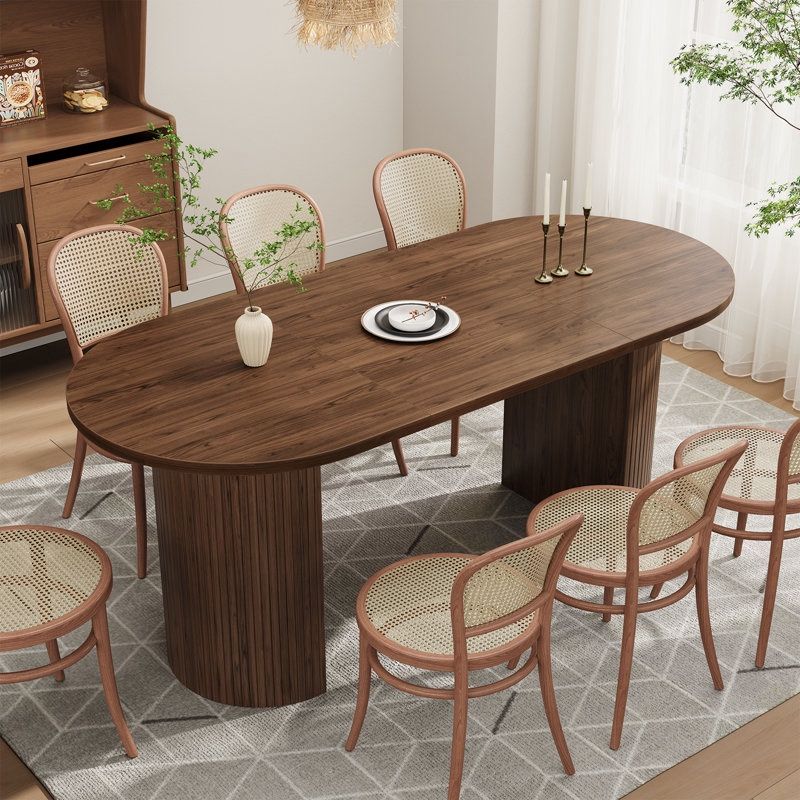71" Oval Dining Table Kitchen Table With Tambour Double Pedestal Base