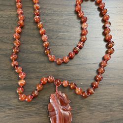 Chinese Carved Carnelian Beaded Pendant 